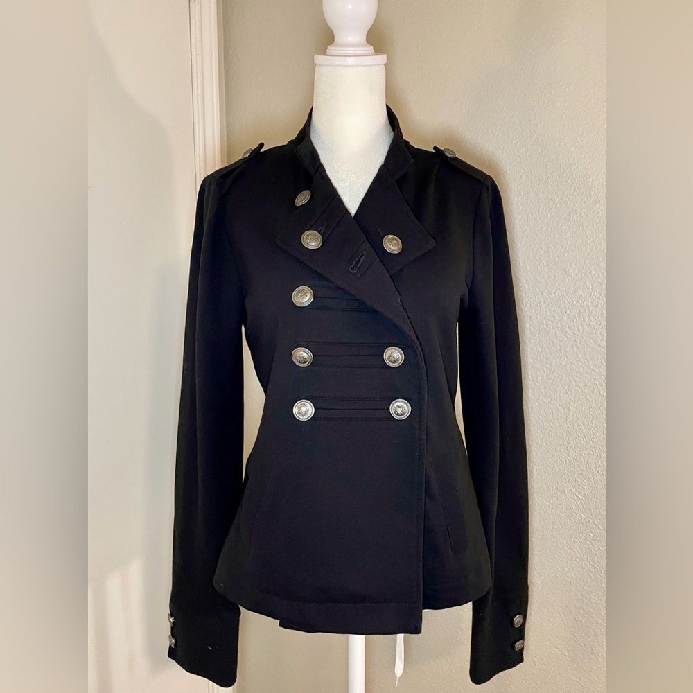 Express Black Lightweight Fleece Military Band Jacket. Size S.